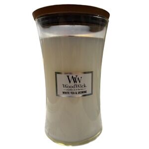 WoodWick White Tea & Jasmine Large Hourglass Candle 21.5oz Crackles as Burns NEW